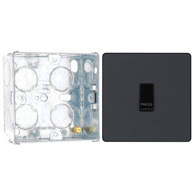 BG Evolve Matt Grey 10AX 1 Way Press Switch PCDMG14B with 35mm Steel Back Box