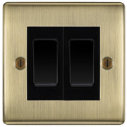 BG Nexus Antique Brass 2 Gang 20AX 2-Way Switch Custom Grid – Black Insert by British General (BG-Nexus-AB-2G-Combo-2x2WAY-BL)