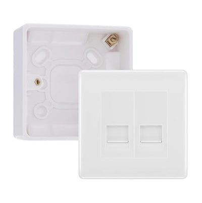 BG White Moulded Double RJ11 Telephone Socket Euro Module with 32mm Back Box - White Insert by British General (BG-EMRJ11W-2G-32)