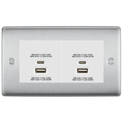 BG Brushed Steel 4G Euro Plate with 45W USB A+C Charger Modules - White Insert by British General (BG-NBSEMR4+EMUSBAC45W)