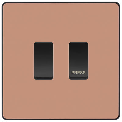 BG Evolve Polished Copper 2G Grid Switch – 20A 2-Way & Retractive Press Module by British General (BG-Evolve-CP-2G-1x2Way-1xPress)