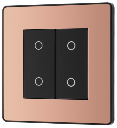  PCDCPTDS2B Front - This Evolve Polished Copper double secondary trailing edge touch dimmer allows you to control your light levels and set the mood.