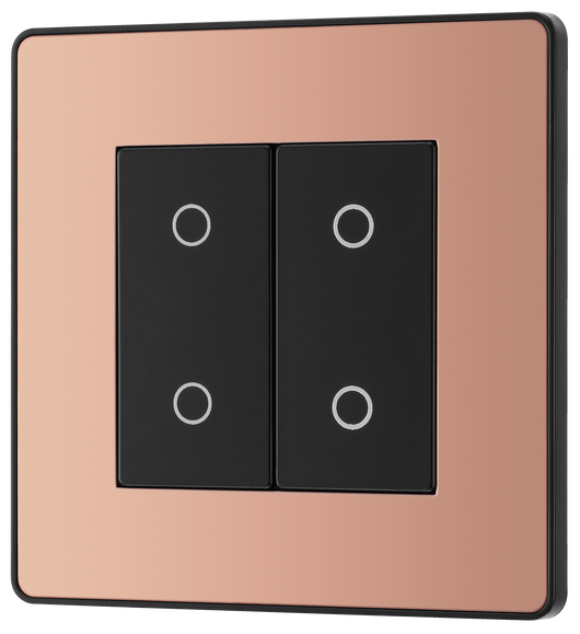  PCDCPTDS2B Front - This Evolve Polished Copper double secondary trailing edge touch dimmer allows you to control your light levels and set the mood.