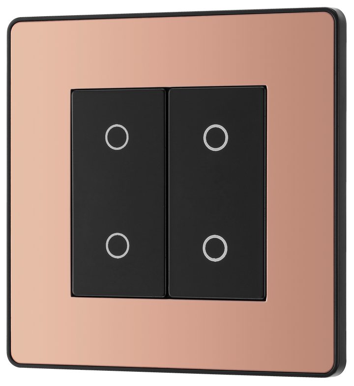  PCDCPTDS2B Front - This Evolve Polished Copper double secondary trailing edge touch dimmer allows you to control your light levels and set the mood.