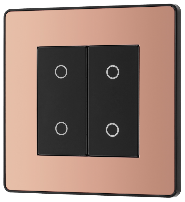  PCDCPTDS2B Front - This Evolve Polished Copper double secondary trailing edge touch dimmer allows you to control your light levels and set the mood.