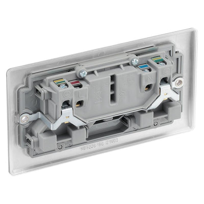 Brushed Steel 2 Gang 13A Switched Double Socket & Surface Pattress Back Box