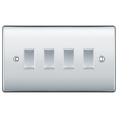 BG Nexus Polished Chrome 4 Gang Intermediate Light Switch Custom Grid Switch by British General (BG-NEXUS-PC-4G-CUSTOM-4xINT-SWITCH)