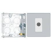 BG Screwless Polished Chrome 1 Gang Satellite Socket FPC64 with 25mm Steel Back Box