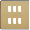 BG RPCDSB6B Evolve Grid Satin Brass 6 Module Square Front Plate - Black Trim