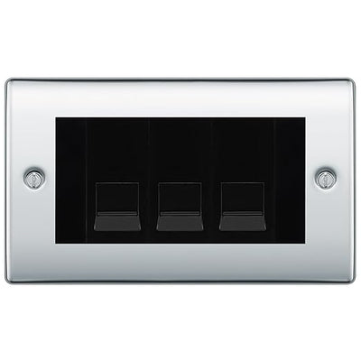 BG Nexus Polished Chrome 3 Gang IDC Secondary Telephone Socket - Black Insert by British General (BG-NPCBTS3B)