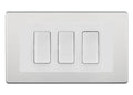 BG Brushed Steel Screwless 3 Gang 20AX 2-Way Switch Custom Grid - White Insert