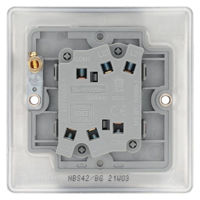 BG Nexus Brushed Steel 20A 16AX 2 Way Double Light Switch NBS42 with 35mm Steel Back Box