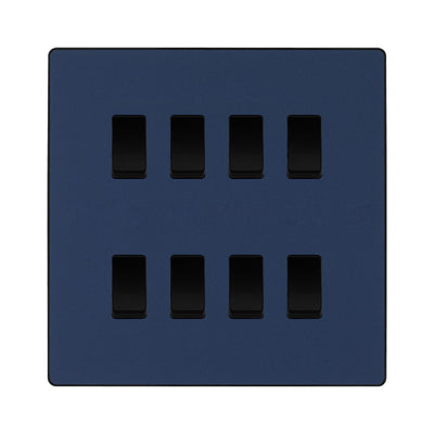 BG Evolve Matt Blue 8 Gang Custom Grid Light Switch with Back Box Included by British General (BG-Evolve-DB-8G-CUSTOM-LIGHT-SWITCH)