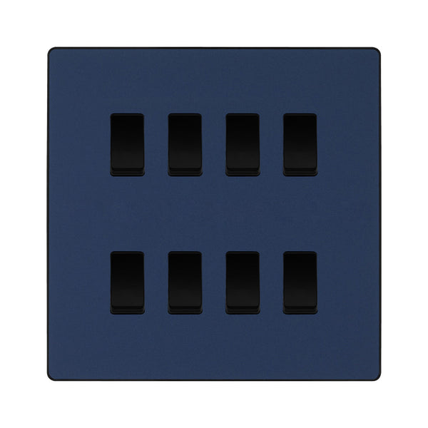 BG Evolve Matt Blue 8 Gang Custom Grid Light Switch