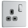 Newlec British General FBS21G Nexus Flatplate Screwless Brushed Steel 1 Gang 13A 2 Pole Switched Socket by Newlec (Newlec-BG-FBS21G-Shopify_1)