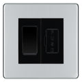 BG Flatplate Screwless Polished Chrome 20A Double Pole Switch & 13A Fused Spur Plate | Black Insert