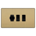 BG Evolve Satin Brass 3 Gang Light Switch Grid – 1x Trailing-Edge LED Dimmer, 1x Intermediate, 1x 2-Way Switch