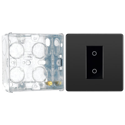BG Evolve Black Chrome Single Secondary Touch Dimmer Switch PCDBCTDS1B with 35mm Steel Back Box