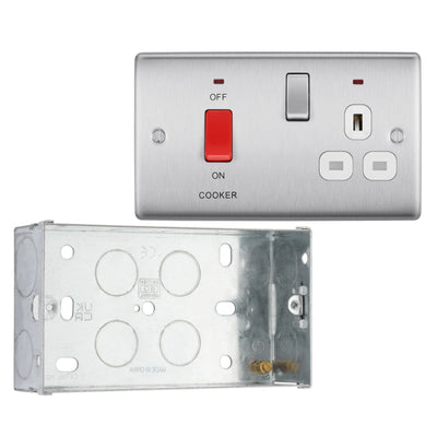 BG Nexus Brushed Steel 45A Switched Socket and Cooker Control Unit NBS70W with 35mm Steel Back Box