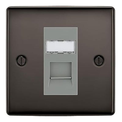 BG Nexus Black Nickel Single 1 Gang RJ45 Data Socket NBNRJ451G Grey Insert by British General