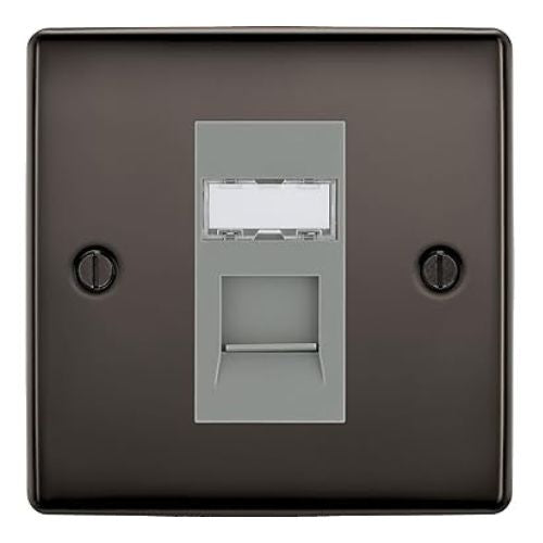 BG Nexus Black Nickel Single 1 Gang RJ45 Data Socket NBNRJ451G Grey Insert