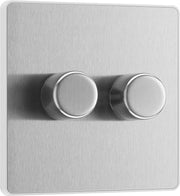 BG PCDBS82W Brushed Steel Evolve 2 Gang 200W Intelligent Trailing Edge Dimmer Switch - White Insert by British General (BG-PCDBS82W-Shopify-SA_1)
