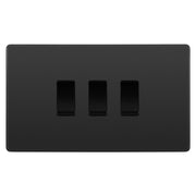 BG Evolve Black Chrome 3 Gang Custom Grid Light Switch Double Format by British General (BG-Evolve-BC-3G-CUSTOM-LIGHT-SWITCH)