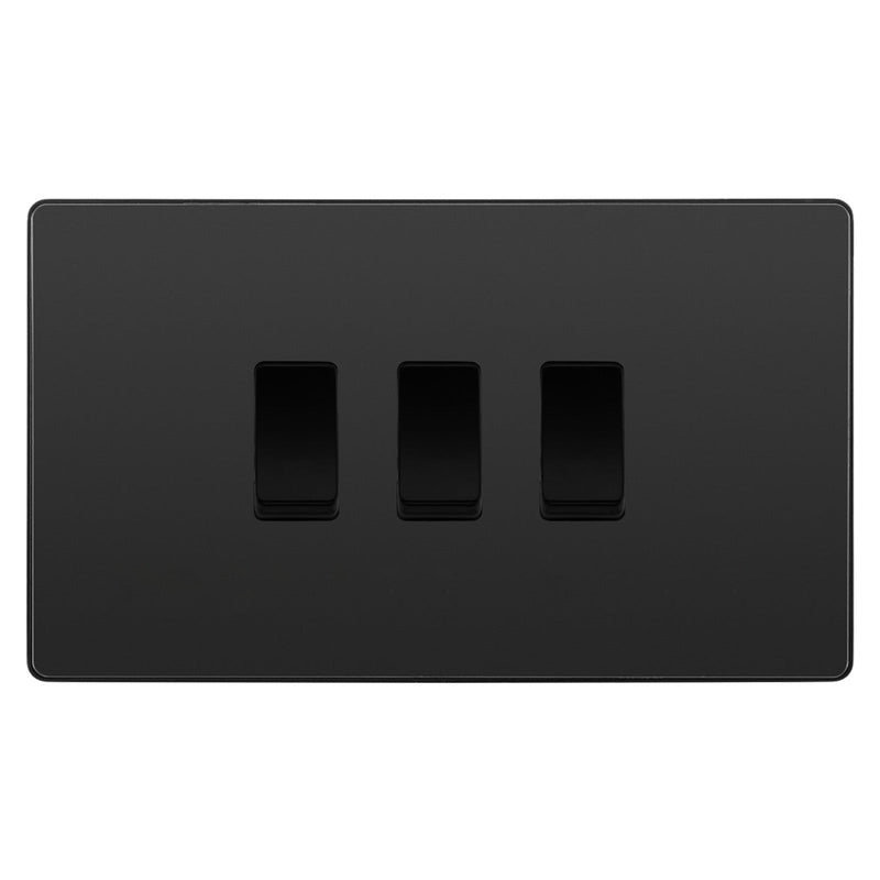 BG Evolve Black Chrome 3 Gang Custom Grid Light Switch Double Format