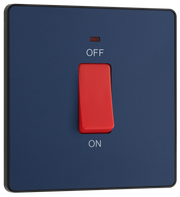 BG PCDDB74B Matt Blue Evolve 45A 2 Pole LED Switch - Black Insert by British General (BG-PCDDB74B-Shopify-SA_1)