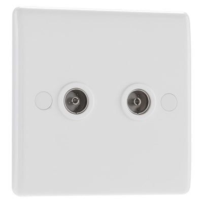 BG Electrical Double Isolated Co-Axial TV Socket White & 50mm Pattress Back Box