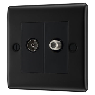 BG Nexus Matt Black Double 1x Co-Axial 1x Satellite Socket NFB65 with 25mm Steel Back Box
