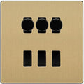 BG Evolve Satin Brass 6 Gang Switch 3x Trailing Edge LED Dimmer 3x Intermediate Custom Grid Switch