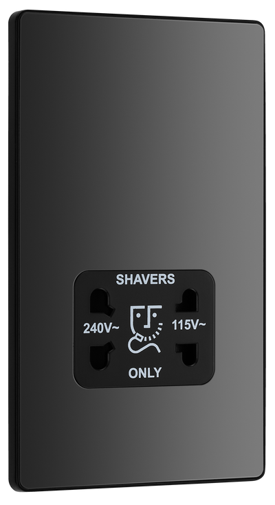 BG PCDBC20B Black Chrome Evolve 115-240V Dual Voltage Shaver Socket - Black Insert by British General (BG-PCDBC20B-Shopify-SA_1)