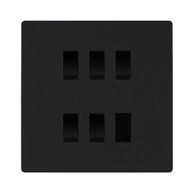 BG Evolve Matt Black 5 Gang Intermediate Custom Grid Light Switch with Back Box Included by British General (BG-Evolve-MB-5G-CUSTOM-5x INT SWITCH)