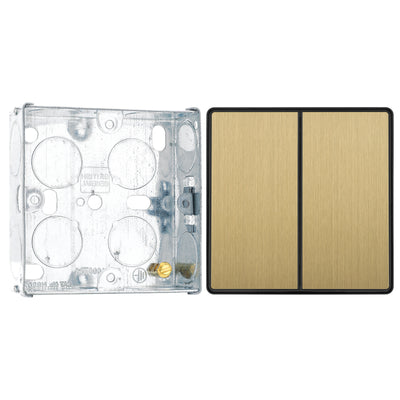 BG Evolve Satin Brass 2 Way Double Edge to Edge Rocker Switch PCDSB42EB with 25mm Steel Back Box