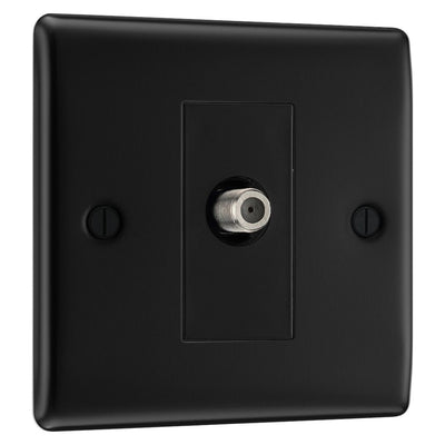 BG Nexus Matt Black Single Satellite Socket NFB64 with 35mm Steel Back Box