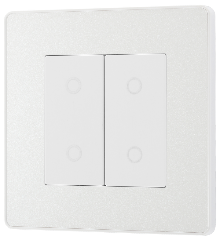 PCDCLTDM2W Front - This Evolve pearlescent white double master trailing edge touch dimmer allows you to control your light levels and set the mood.