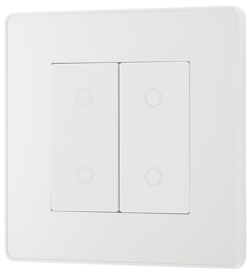 PCDCLTDM2W Front - This Evolve pearlescent white double master trailing edge touch dimmer allows you to control your light levels and set the mood.