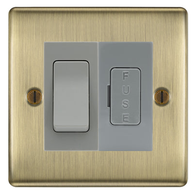 BG Nexus Metal Antique Brass 20A Intermediate Switch & 13A Fused Spur Plate | Grey Insert