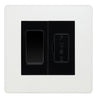 BG Evolve Pearlescent White 2 Way Light Switch & 13A Fused Spur Plate | Black Insert