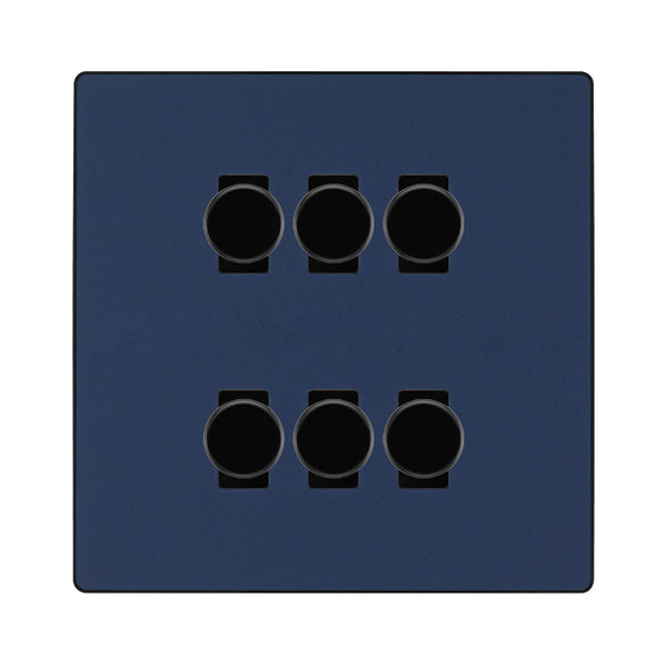 BG Evolve Matt Blue 6 Gang Trailing Edge LED Dimmer Light Switch 2 Way Custom Switch