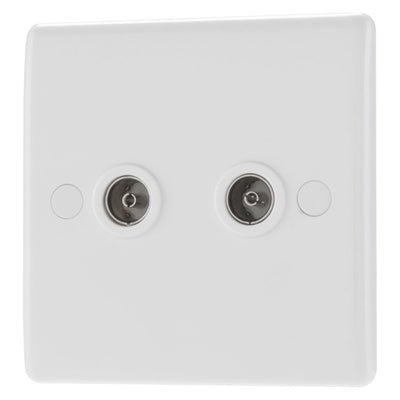 BG Electrical Double Isolated Co-Axial TV Socket White & 50mm Pattress Back Box
