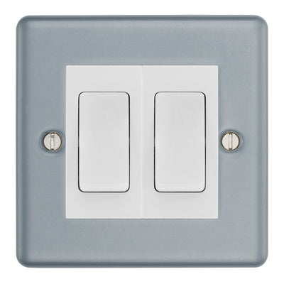 BG Metal Clad 2 Gang 20AX 2 Way Light Switch - White Insert