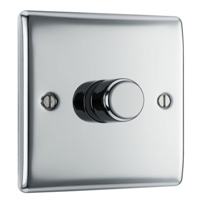 BG Nexus Polished Chrome 200W 2 Way Single Trailing Edge Dimmer Switch NPC81 with 25mm Steel Back Box