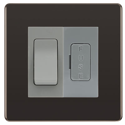 BG Screwless Black Nickel 2 Way Light Switch & 13A Fused Spur Plate | Grey Insert