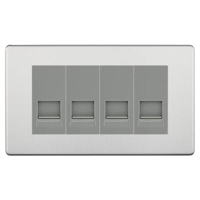 BG Screwless Brushed Steel 4 Gang RJ11 Telephone Socket Euro Module - Grey Insert by British General (BG-FBSRJ114G)