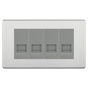 BG Screwless Brushed Steel 4 Gang RJ11 Telephone Socket Euro Module - Grey Insert by British General (BG-FBSRJ114G)
