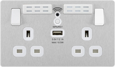 Switches: BG Evolve Brushed Steel Screwless Switches & Sockets White Insert Range PCDBS12W - Single Light Switch 20A by British General (BG-EVOLVE-BRUSHED-STEEL-PCDBS12W)