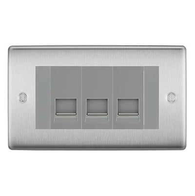 BG Nexus Brushed Steel 3 Gang RJ11 Telephone Socket Euro Module - Grey Insert by British General (BG-NBSRJ113G)