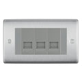 BG Nexus Brushed Steel 3 Gang RJ11 Telephone Socket Euro Module - Grey Insert